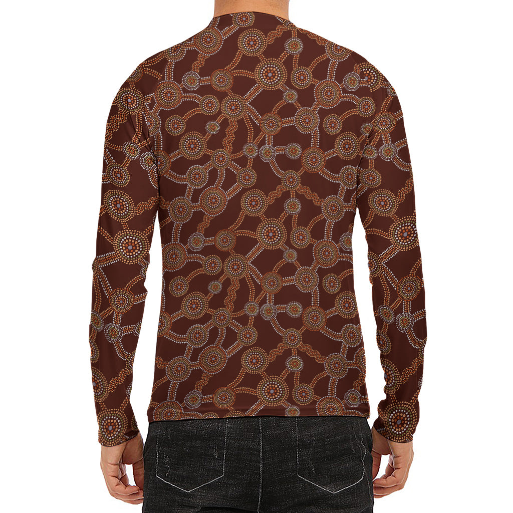 Aboriginal Indigenous Dot Pattern Print Men's Long Sleeve Rash Guard