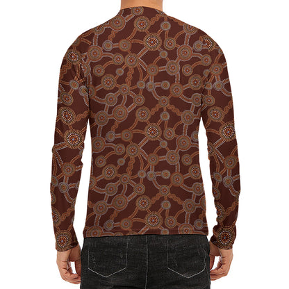 Aboriginal Indigenous Dot Pattern Print Men's Long Sleeve Rash Guard