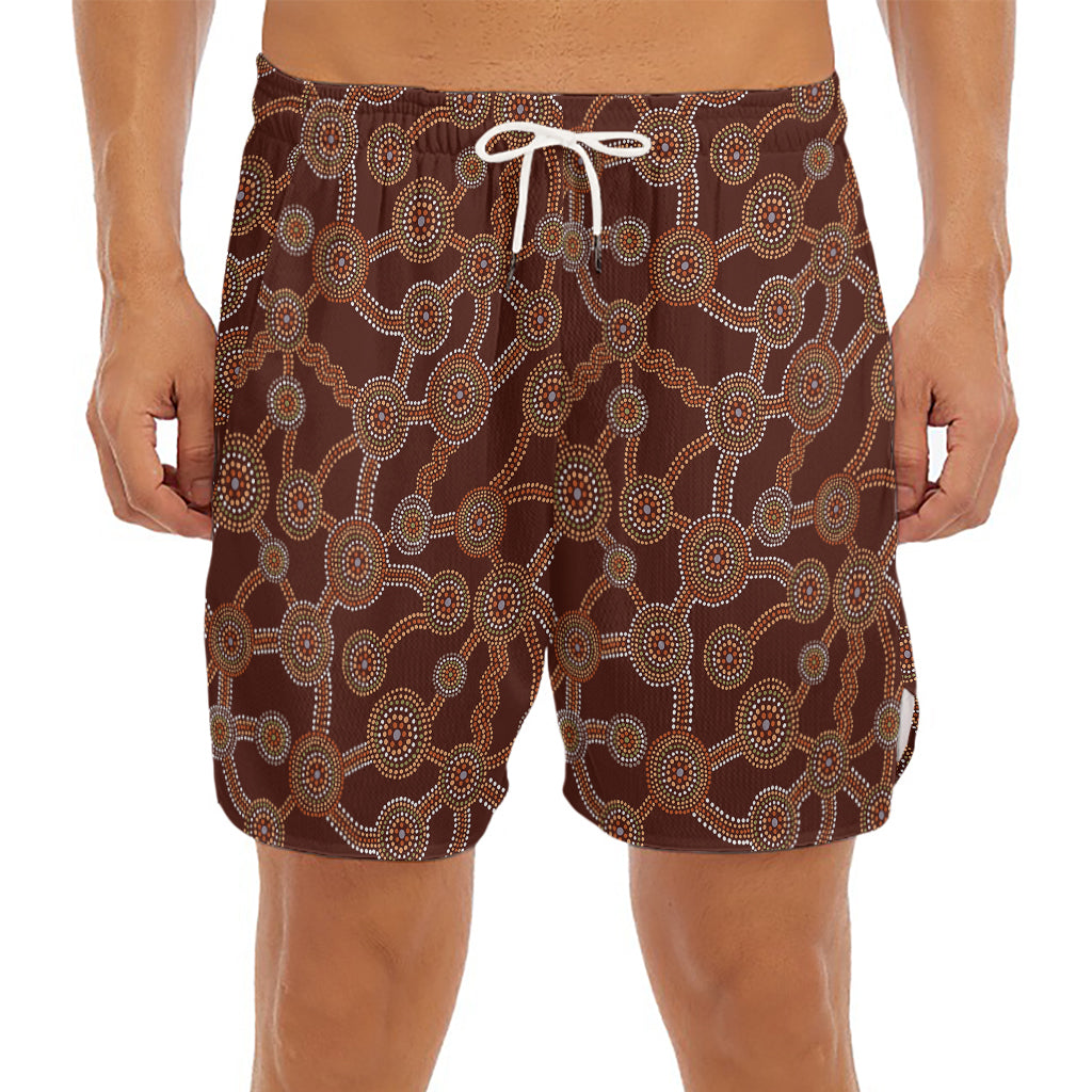 Aboriginal Indigenous Dot Pattern Print Men's Split Running Shorts