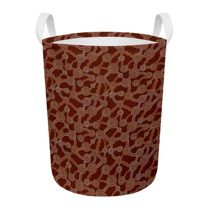 Aboriginal Indigenous Dot Pattern Print Round Laundry Basket