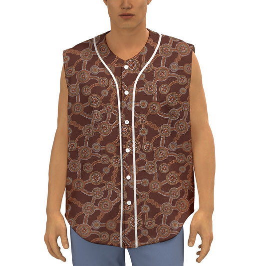 Aboriginal Indigenous Dot Pattern Print Sleeveless Baseball Jersey