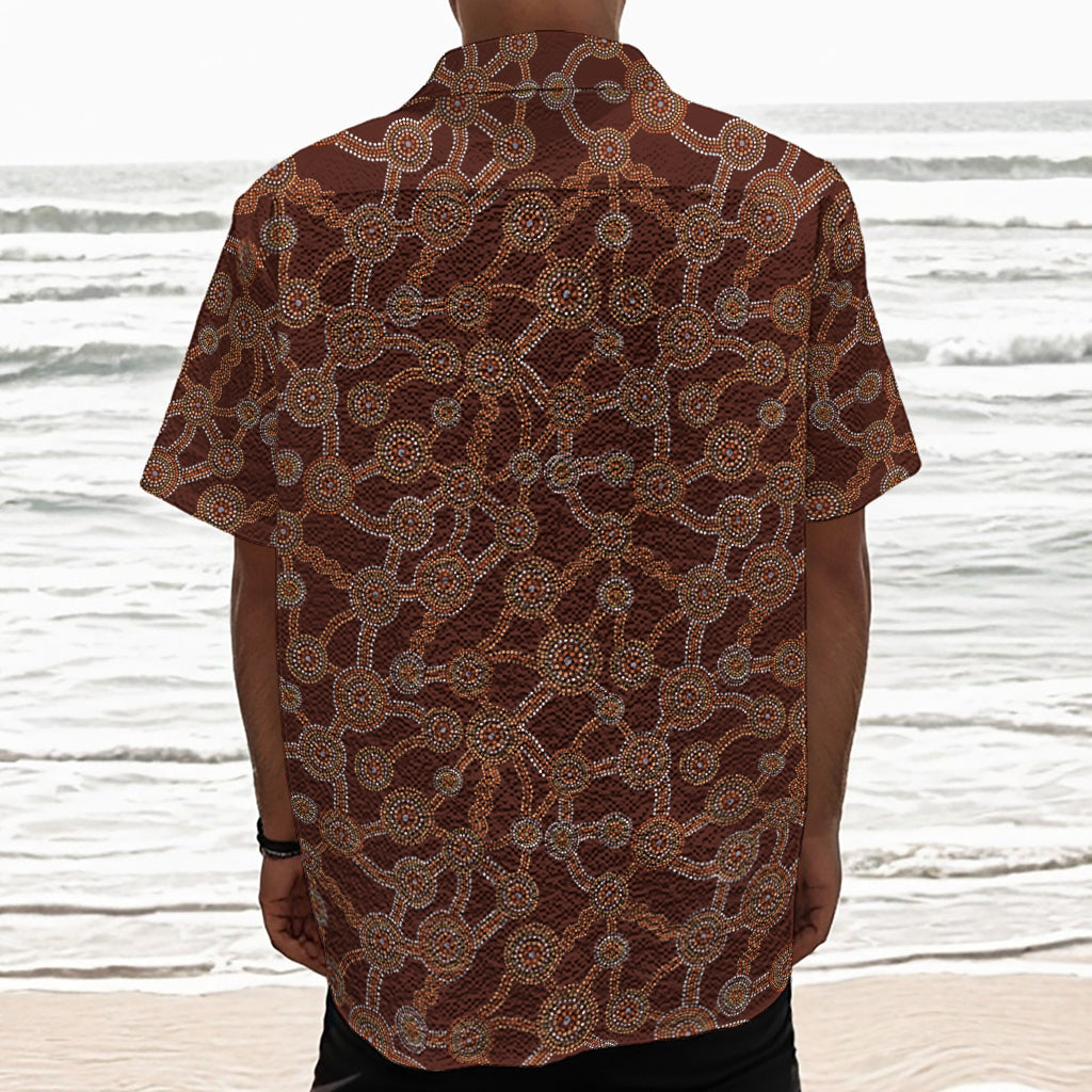 Aboriginal Indigenous Dot Pattern Print Textured Short Sleeve Shirt