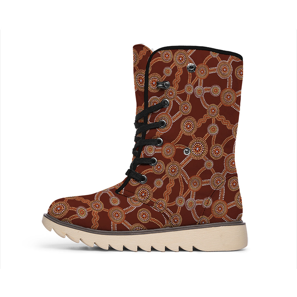 Aboriginal Indigenous Dot Pattern Print Winter Boots