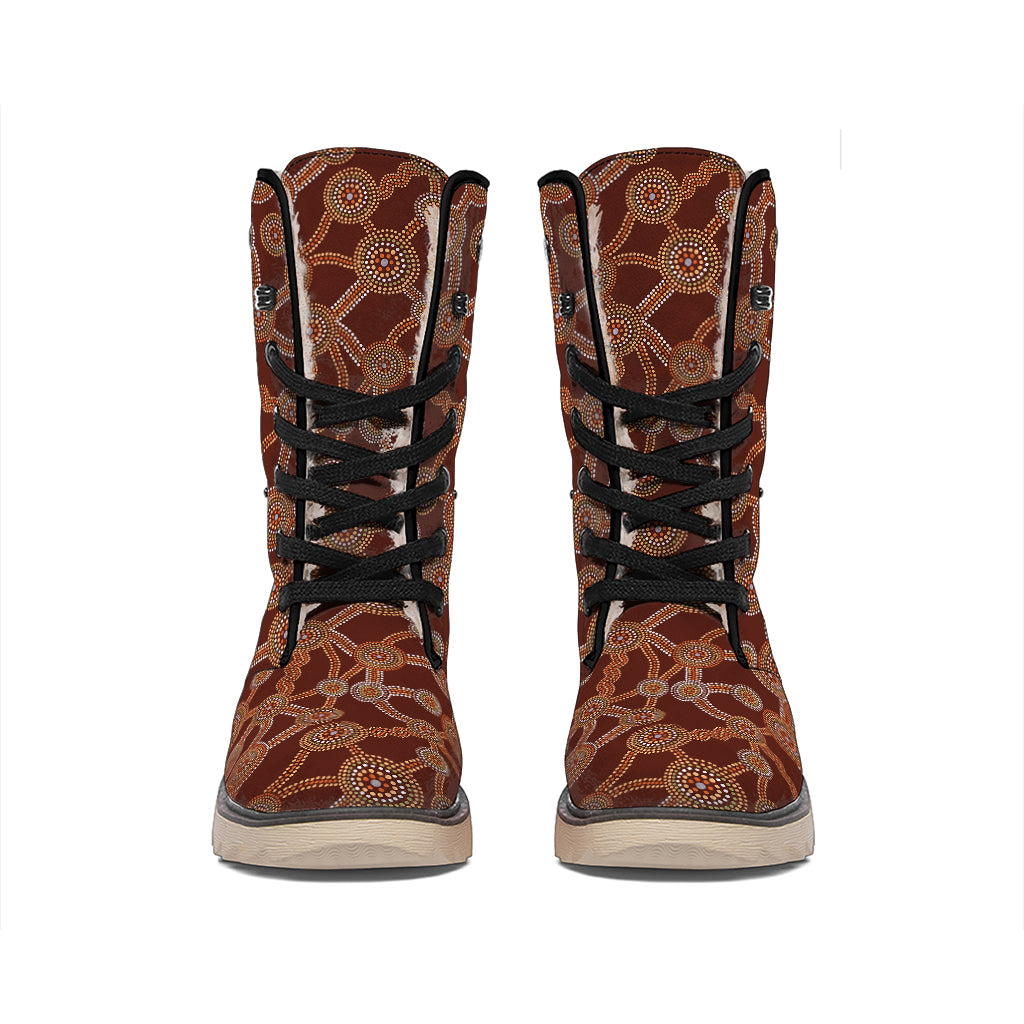 Aboriginal Indigenous Dot Pattern Print Winter Boots