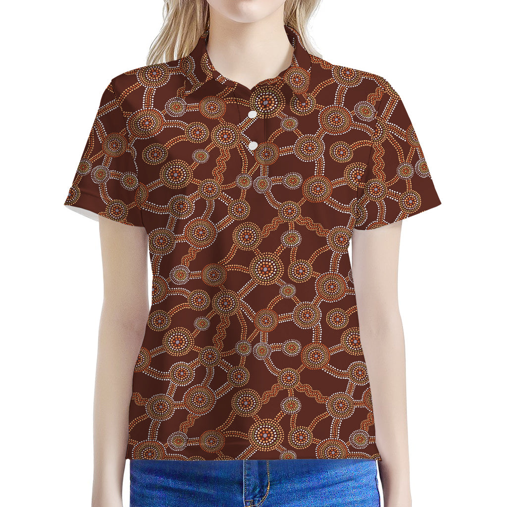 Aboriginal Indigenous Dot Pattern Print Women's Polo Shirt