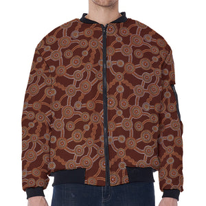 Aboriginal Indigenous Dot Pattern Print Zip Sleeve Bomber Jacket