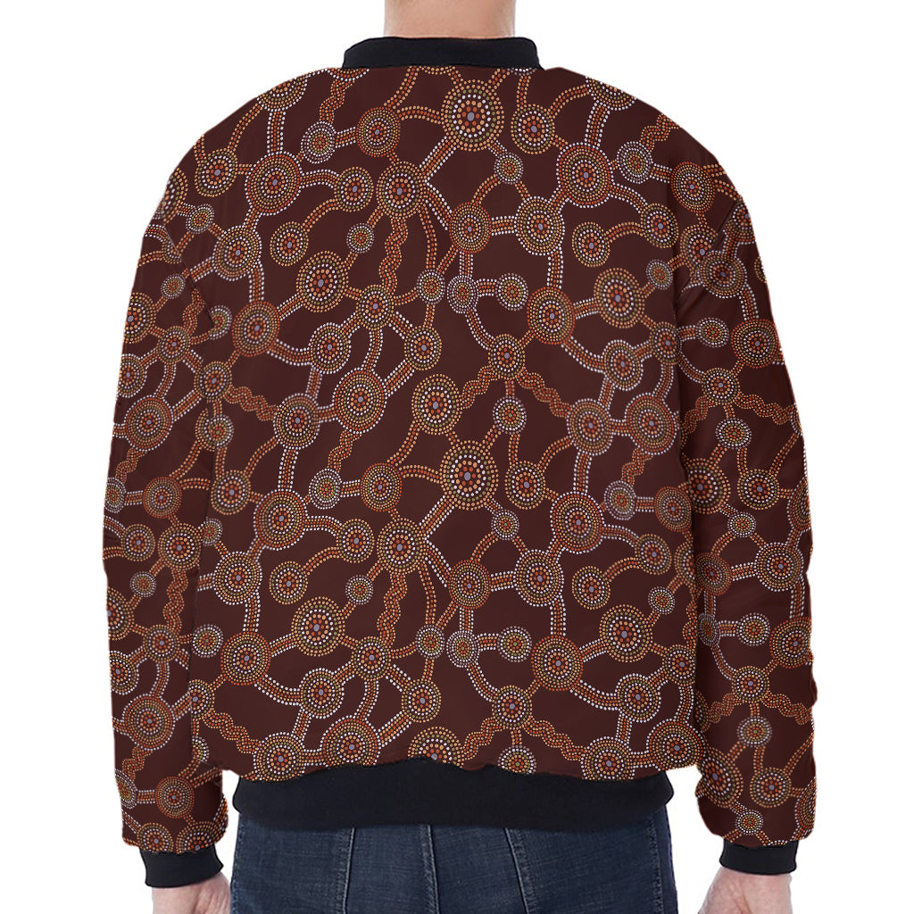 Aboriginal Indigenous Dot Pattern Print Zip Sleeve Bomber Jacket