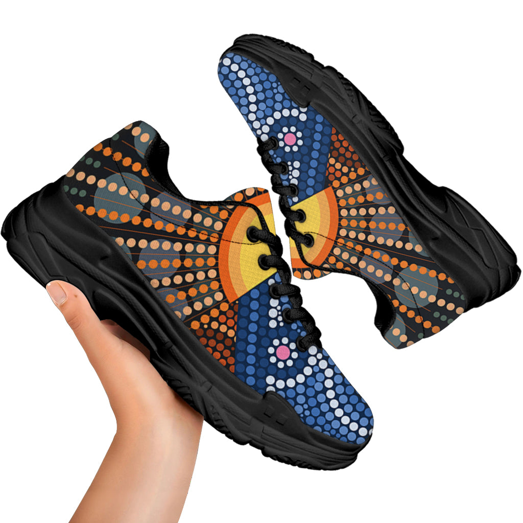 Aboriginal Indigenous Sunset Art Print Black Chunky Shoes