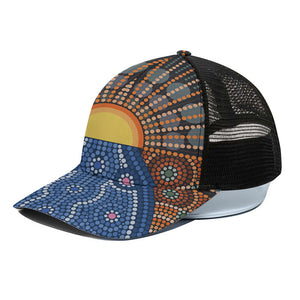 Aboriginal Indigenous Sunset Art Print Black Mesh Trucker Cap