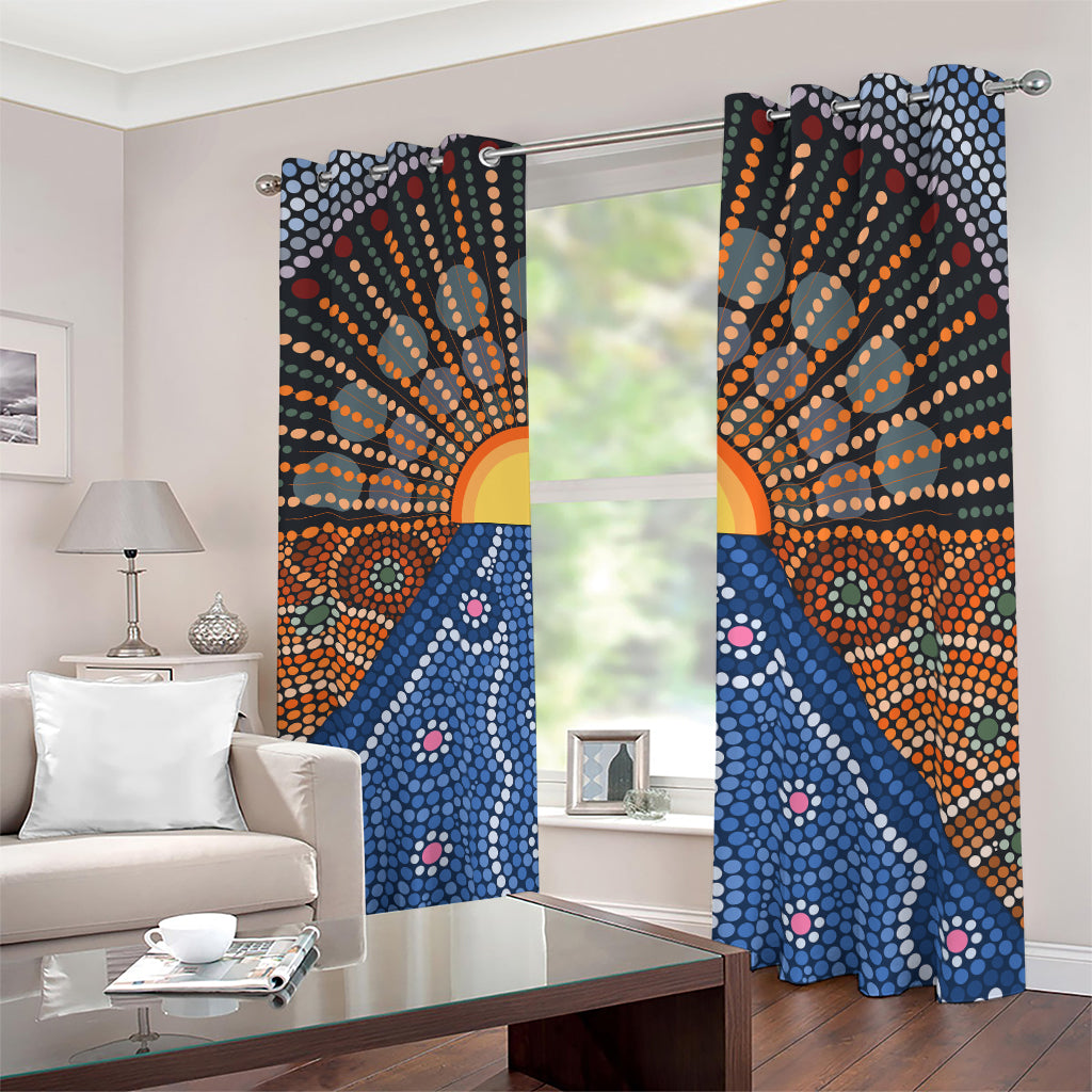 Aboriginal Indigenous Sunset Art Print Blackout Grommet Curtains