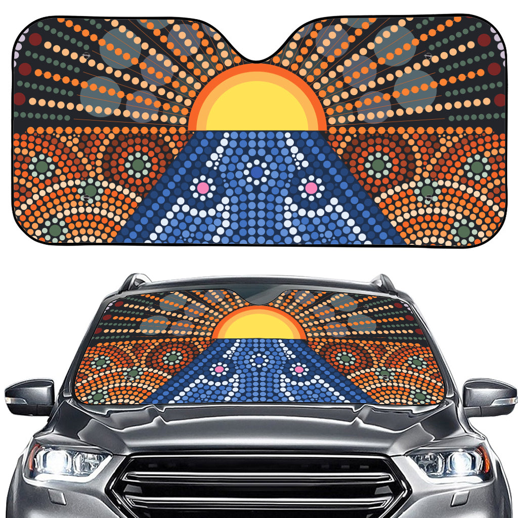 Aboriginal Indigenous Sunset Art Print Car Windshield Sun Shade