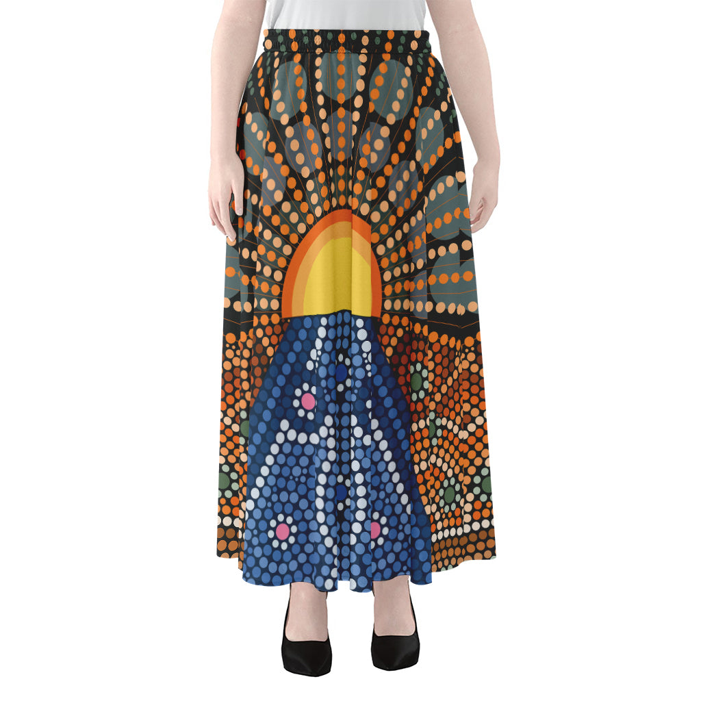 Aboriginal Indigenous Sunset Art Print Chiffon Maxi Skirt