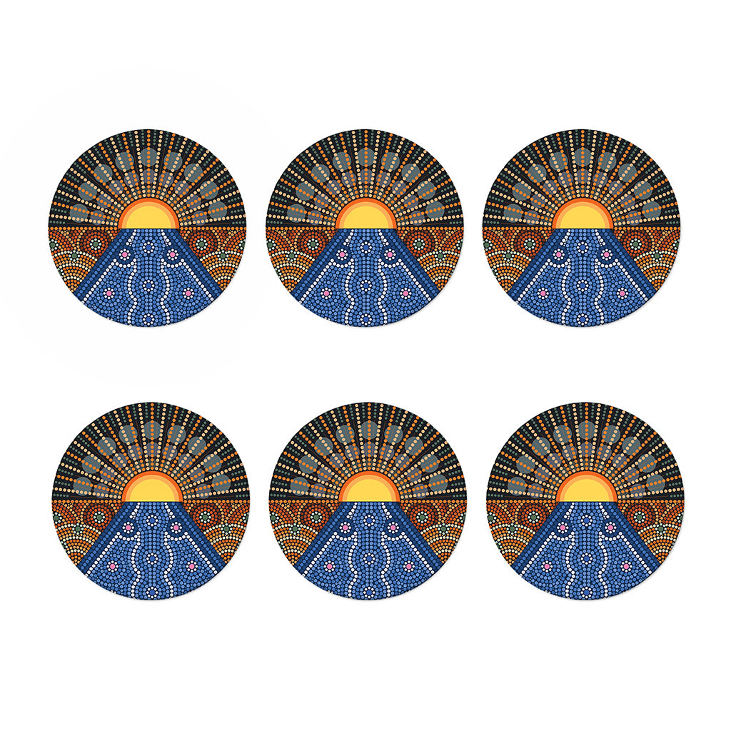 Aboriginal Indigenous Sunset Art Print Coaster Set