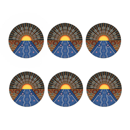Aboriginal Indigenous Sunset Art Print Coaster Set