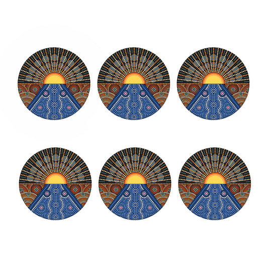 Aboriginal Indigenous Sunset Art Print Coaster Set