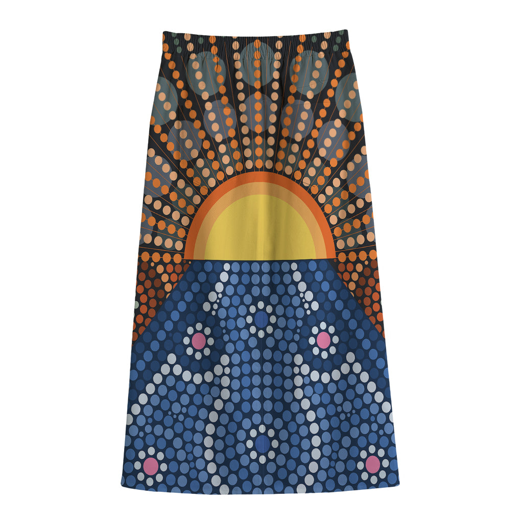 Aboriginal Indigenous Sunset Art Print Cotton Front Slit Maxi Skirt