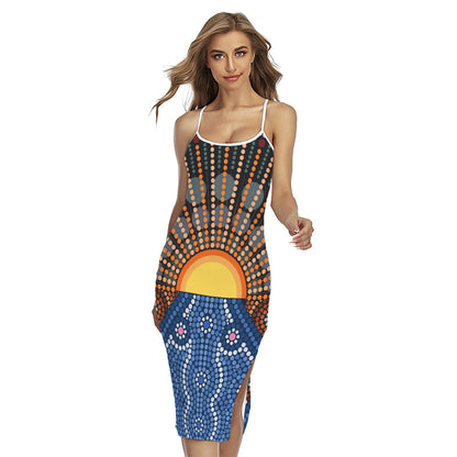 Aboriginal Indigenous Sunset Art Print Cross Back Cami Dress