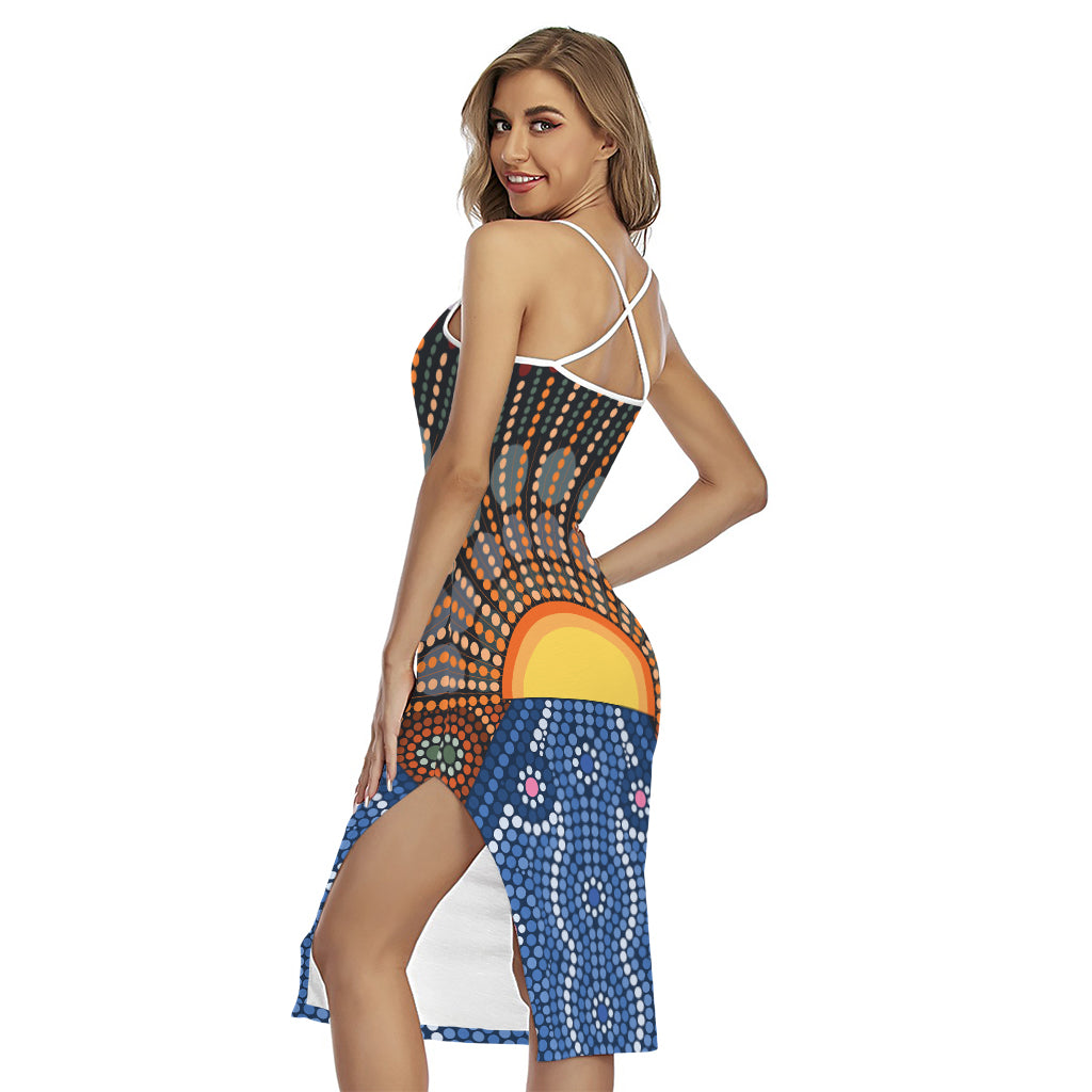 Aboriginal Indigenous Sunset Art Print Cross Back Cami Dress