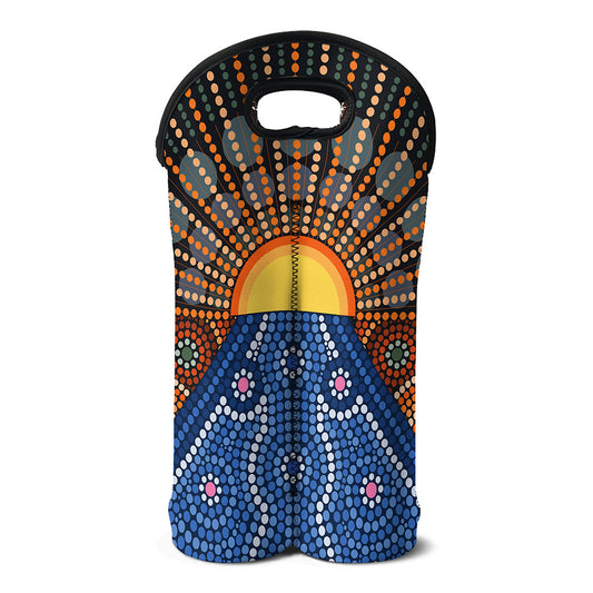 Aboriginal Indigenous Sunset Art Print Double Neoprene Wine Tote