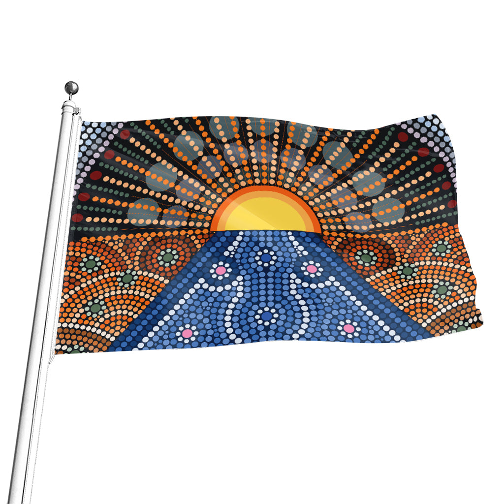 Aboriginal Indigenous Sunset Art Print Flag
