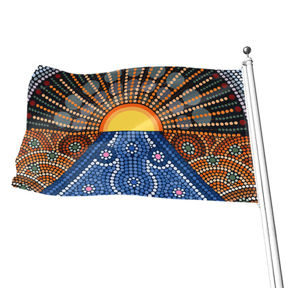 Aboriginal Indigenous Sunset Art Print Flag