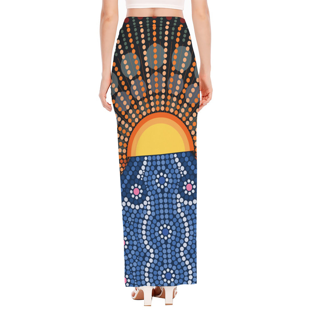 Aboriginal Indigenous Sunset Art Print High Slit Maxi Skirt