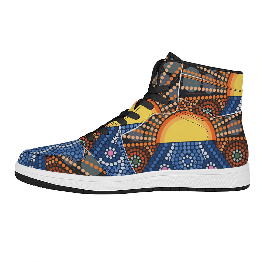 Aboriginal Indigenous Sunset Art Print High Top Leather Sneakers