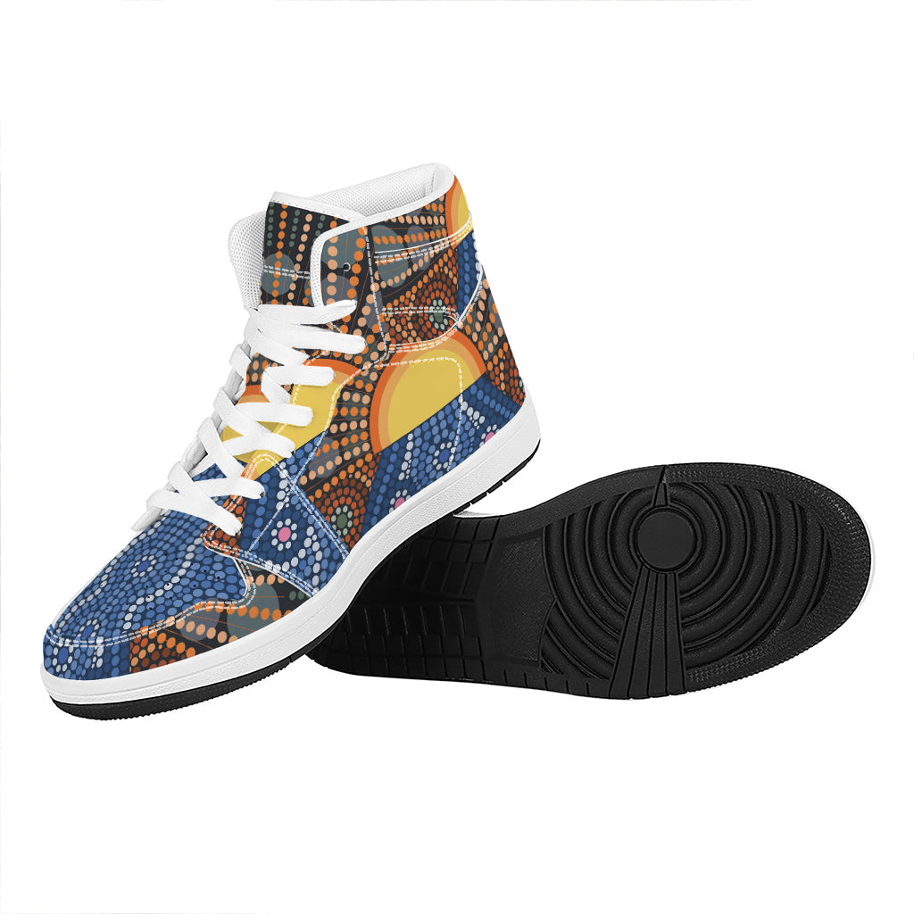 Aboriginal Indigenous Sunset Art Print High Top Leather Sneakers