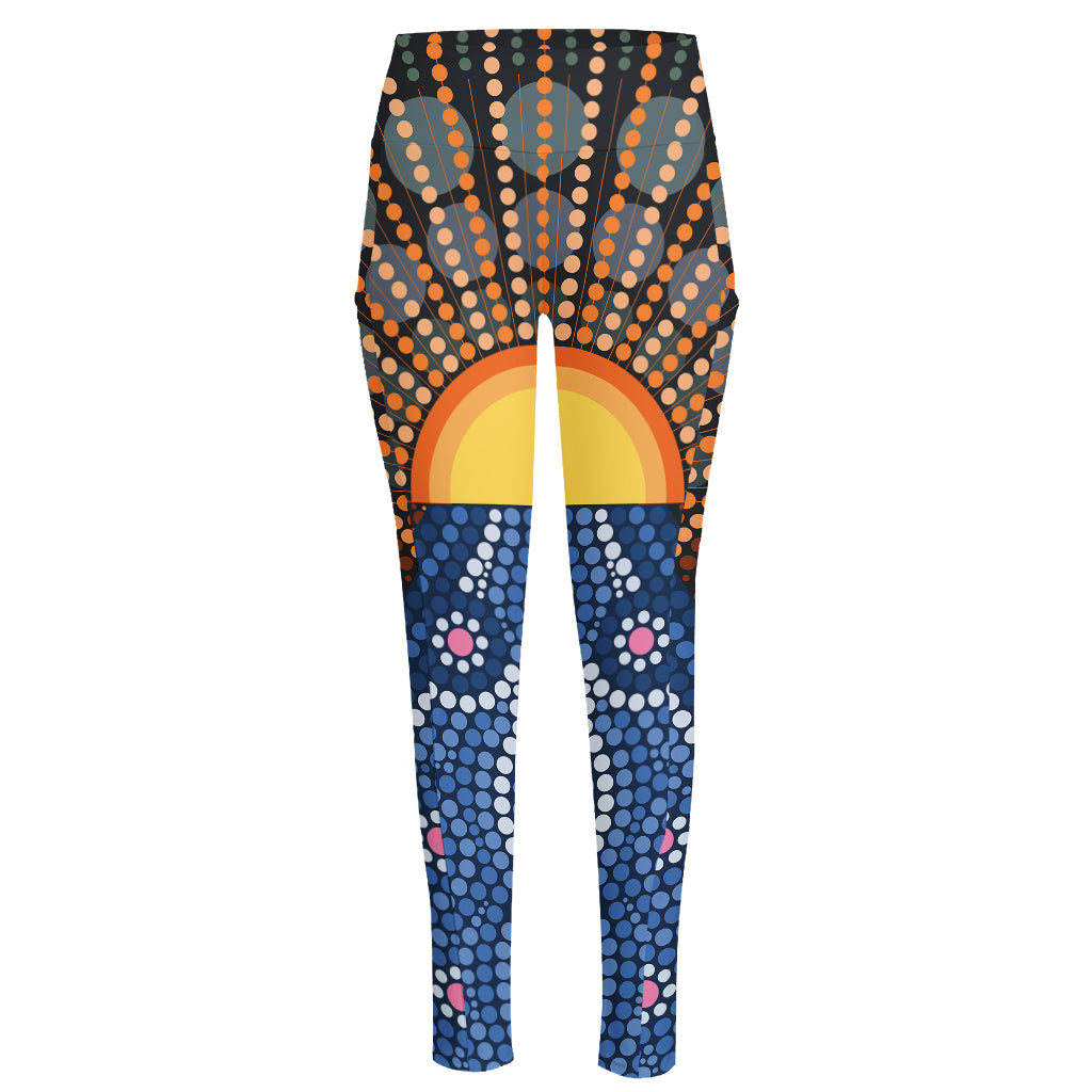 Aboriginal Indigenous Sunset Art Print High-Waisted Pocket Leggings