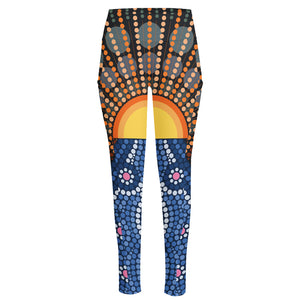 Aboriginal Indigenous Sunset Art Print High-Waisted Pocket Leggings