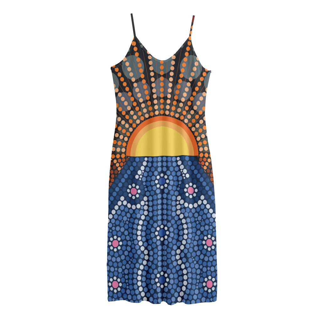 Aboriginal Indigenous Sunset Art Print Jersey Midi Cami Dress
