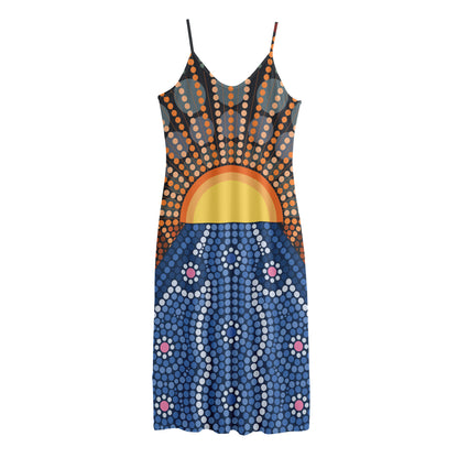 Aboriginal Indigenous Sunset Art Print Jersey Midi Cami Dress