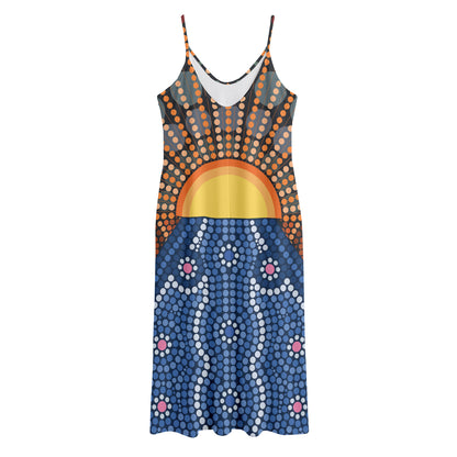 Aboriginal Indigenous Sunset Art Print Jersey Midi Cami Dress
