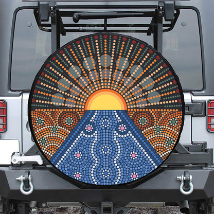 Aboriginal Indigenous Sunset Art Print Leather Spare Tire Cover