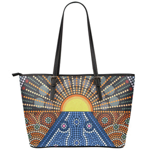 Aboriginal Indigenous Sunset Art Print Leather Tote Bag