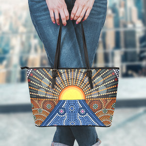 Aboriginal Indigenous Sunset Art Print Leather Tote Bag