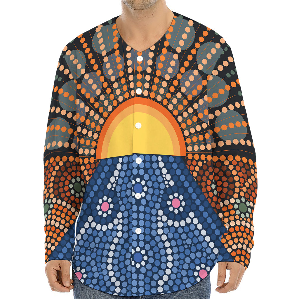 Aboriginal Indigenous Sunset Art Print Long Sleeve Baseball Jersey