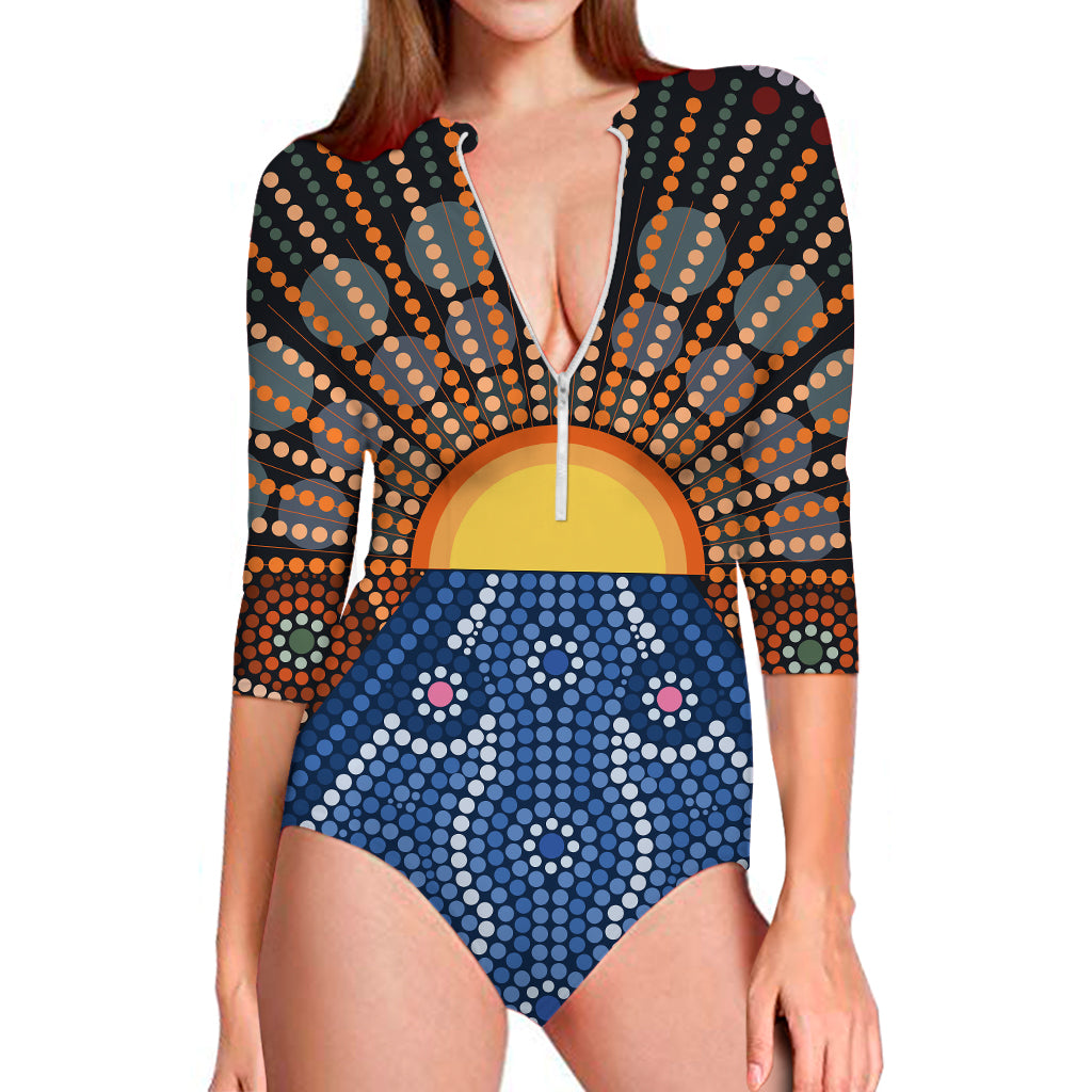 Aboriginal Indigenous Sunset Art Print Long Sleeve Swimsuit