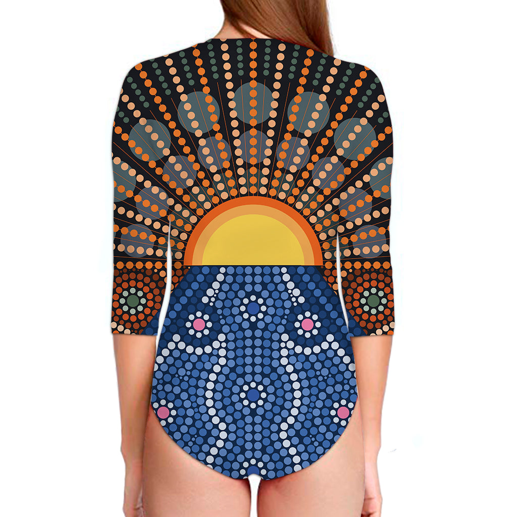 Aboriginal Indigenous Sunset Art Print Long Sleeve Swimsuit