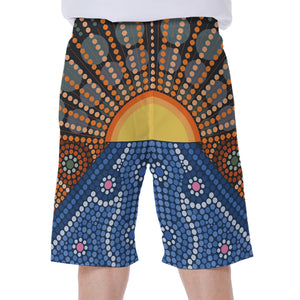 Aboriginal Indigenous Sunset Art Print Men's Beach Shorts