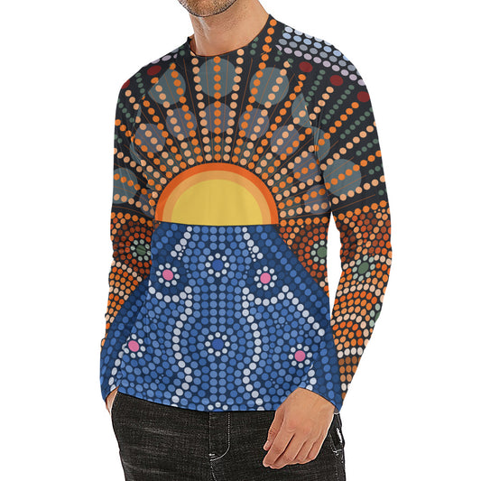 Aboriginal Indigenous Sunset Art Print Men's Long Sleeve Rash Guard