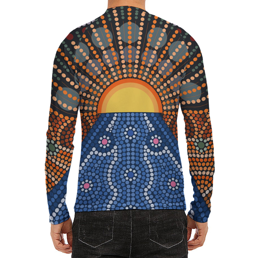 Aboriginal Indigenous Sunset Art Print Men's Long Sleeve Rash Guard