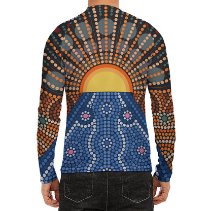 Aboriginal Indigenous Sunset Art Print Men's Long Sleeve Rash Guard