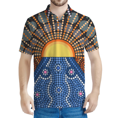 Aboriginal Indigenous Sunset Art Print Men's Polo Shirt