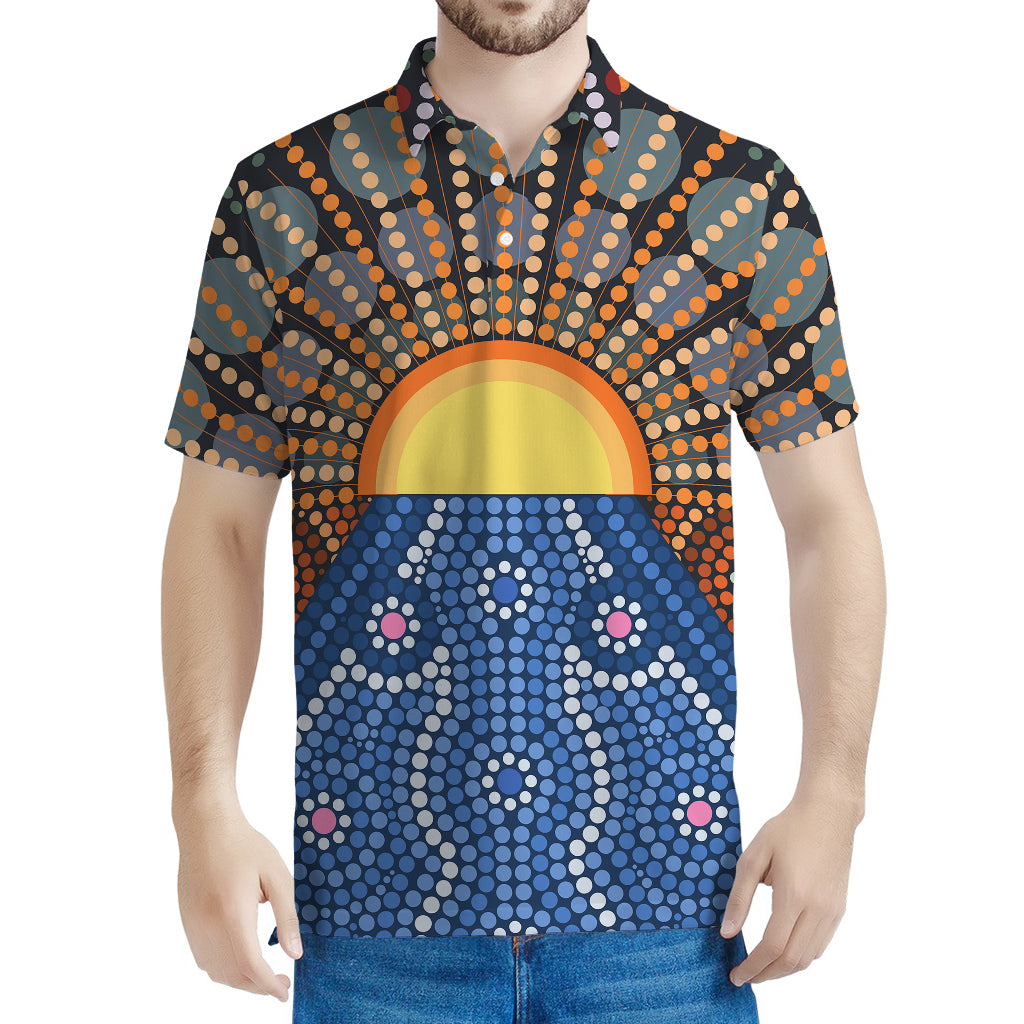 Aboriginal Indigenous Sunset Art Print Men's Polo Shirt