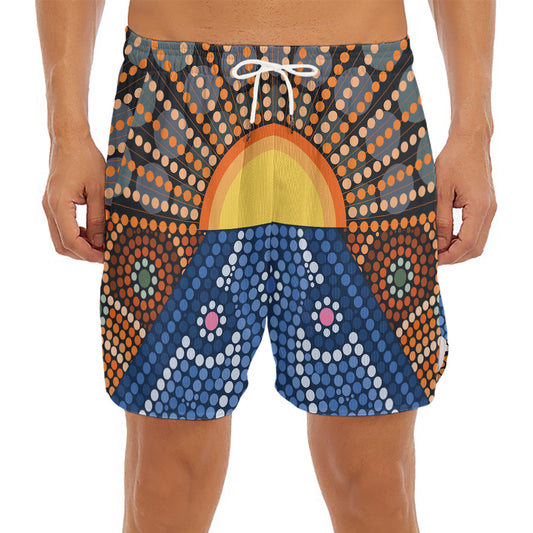 Aboriginal Indigenous Sunset Art Print Men's Split Running Shorts