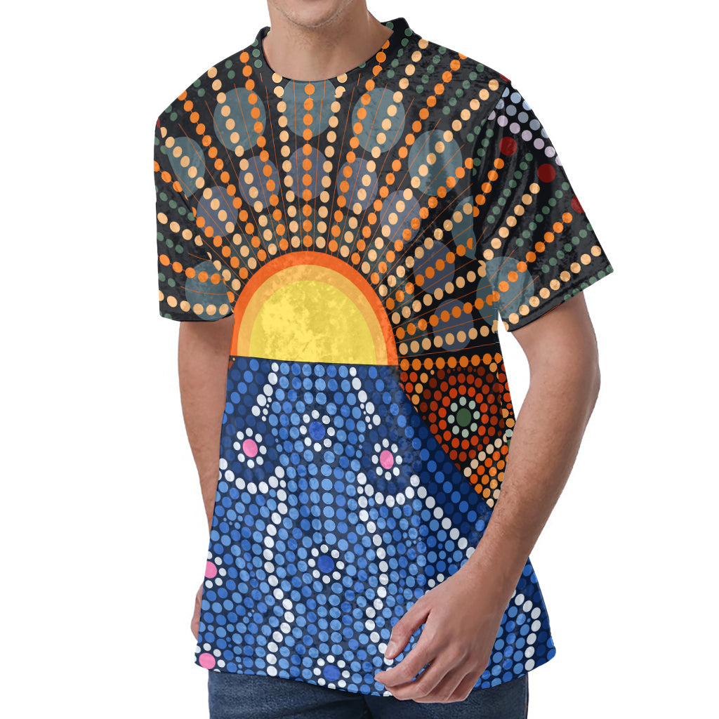 Aboriginal Indigenous Sunset Art Print Men's Velvet T-Shirt