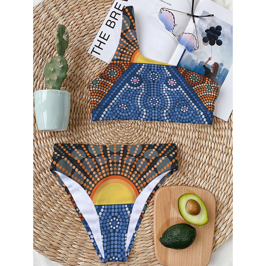 Aboriginal Indigenous Sunset Art Print One Shoulder Bikini Top