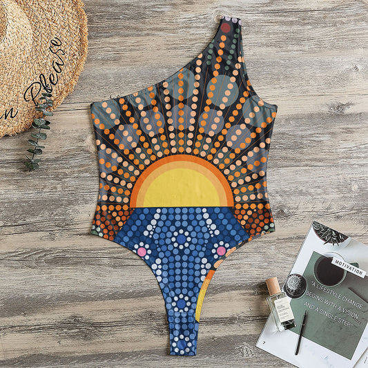 Aboriginal Indigenous Sunset Art Print One Shoulder Bodysuit