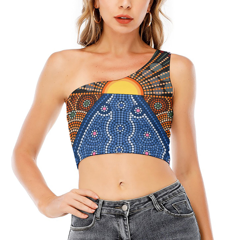 Aboriginal Indigenous Sunset Art Print One Shoulder Crop Top